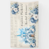 Vintage Musical Dusty Blue Peony Church Wedding Banner (Vertikal)