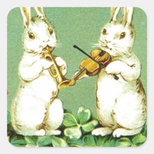 Vintage Musical Easter Bunnies Quadratischer Aufkleber