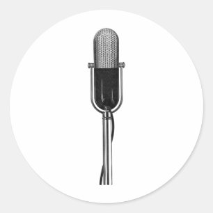 Vintage-Musik, altertümliches Retro-Mikrofon Runder Aufkleber