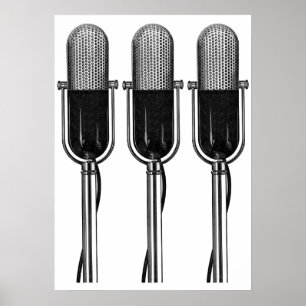 Vintage Musik, altmodisches Retro-Mikrofon Poster
