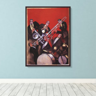 Vintage Musik, Art Deco Musical Jazz Band Jamming Leinwanddruck