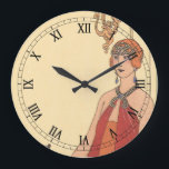 Vintage Musik, Art Deco Pianist Musiker Sänger Große Wanduhr<br><div class="desc">Vintage Illustrationskunst Deko feines künstlerisches musikalisches Design mit einem Pianisten, der Klavier spielt, und einem Sänger, der kurz davor ist, mit Musik zu singen und aufzutreten. Die Frauen tragen ein klassisches 20er Jahre Flatterkleid in modischer Kleidung. Inkantation von George Barbier. 1922</div>
