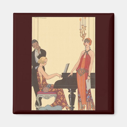Vintage Musik, Art Deco Pianist Musiker Sänger Magnet (Vorne)