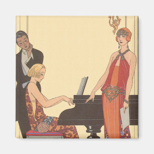 Vintage Musik, Art Deco Pianist Musiker Sänger Magnet