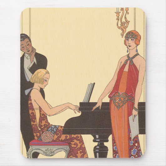 Vintage Musik, Art Deco Pianist Musiker Sänger Mousepad (Vorne)