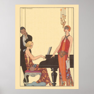 Vintage-Musik, Art Deco Pianist Musiker Sänger Poster
