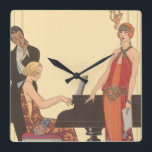 Vintage Musik, Art Deco Pianist Musiker Sänger Quadratische Wanduhr<br><div class="desc">Vintage Illustrationskunst Deko feines künstlerisches musikalisches Design mit einem Pianisten,  der Klavier spielt,  und einem Sänger,  der kurz davor ist,  mit Musik zu singen und aufzutreten. Die Frauen tragen ein klassisches 20er Jahre Flatterkleid in modischer Kleidung. Inkantation von George Barbier. 1922</div>