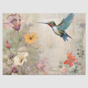 Vintage-Musik-Blumen-französische Kolibri-Kunst Seidenpapier