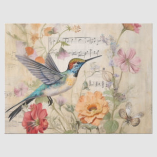 Vintage-Musik-Blumen-Französischer Kolibri-Kunst Seidenpapier