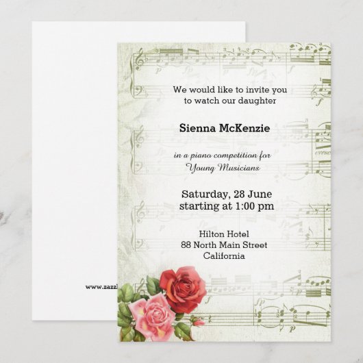 Vintage Musik Einladung (Vorne/Hinten)