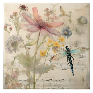 Vintage-Musik französische florale Libellen-Kunst Fliese