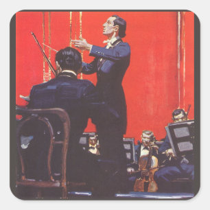 Vintage-Musik, Orchester dirigierend Quadratischer Aufkleber