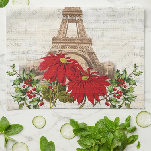 Vintage Musik Paris Weihnachtsküche Handtuch (Gefaltet)