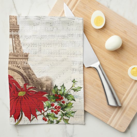 Vintage Musik Paris Weihnachtsküche Handtuch (Viertel Falte)