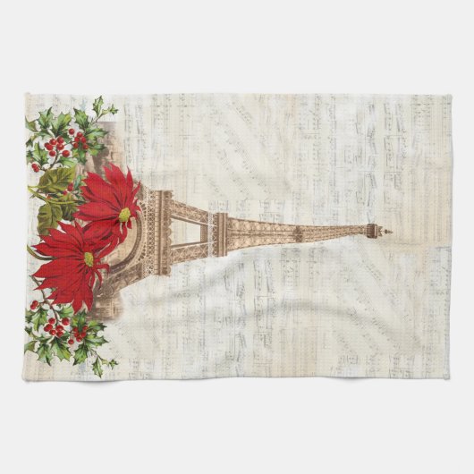 Vintage Musik Paris Weihnachtsküche Handtuch (Horizontal)