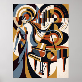 Vintage-Musik-Pianist-Art-Déco-Plakat Poster