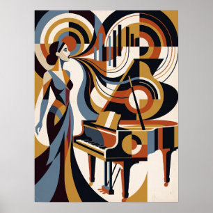 Vintage-Musik-Pianist-Art-Déco-Plakat Poster