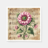 Vintage Musik Rosa und grüne Sonnenblumen Deko Serviette (Vorderseite)