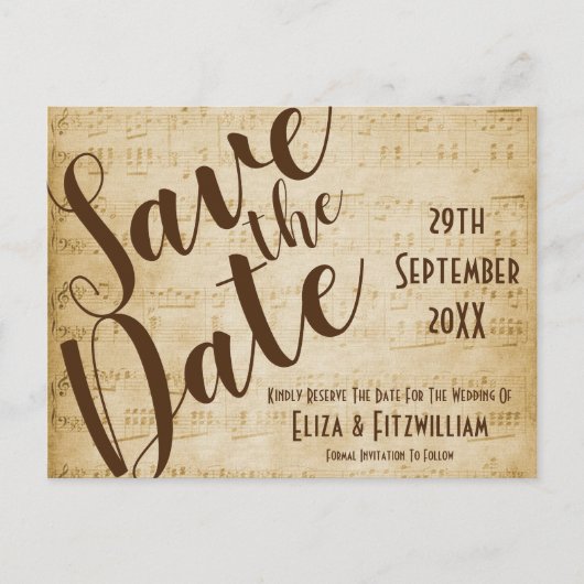 Vintage-Musik Save The Date Postkarte (Vorderseite)