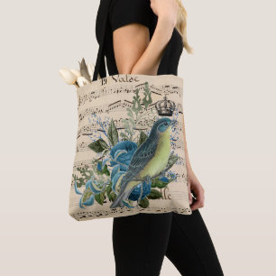 Vintage-Musik und Blaue-Vogel-Collage Tasche