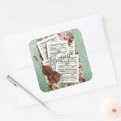 Vintage Musik und Blume Quadratischer Aufkleber (Umschlag)