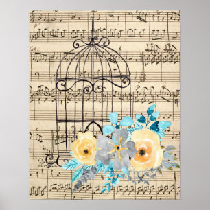 Vintage Musik und Geburtsstunde Poster