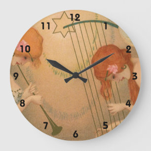 Vintage-Musik viktorianische Engel Musiker Flöte H Große Wanduhr