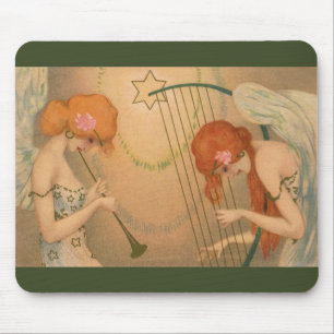 Vintage-Musik viktorianische Engel-Musiker Flöte H Mousepad