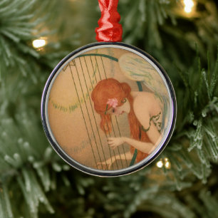 Vintage-Musik viktorianische Engel-Musiker Flöte H Ornament Aus Metall