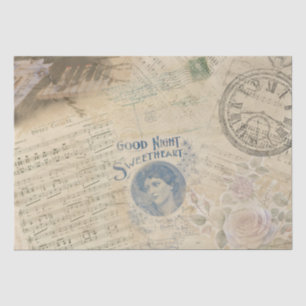Vintage-Musikblätter Rosen Taschenuhr Decoupage Seidenpapier