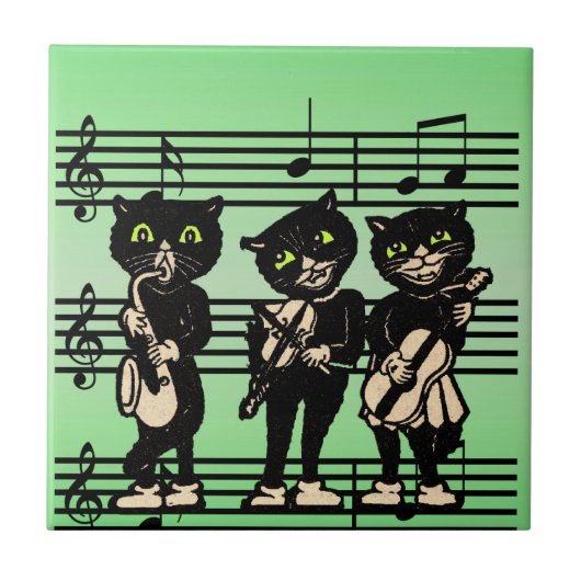 Vintage Musiker Black Cats Musiknoten Fliese (Vorderseite)