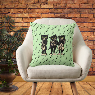 Vintage-Musiker Schwarze Katzen Musiknoten Kissen