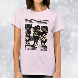 Vintage-Musiker Schwarze Katzen Musiknoten T-Shirt