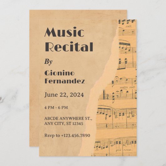 Vintage MusikErwägung Einladung (Vorne/Hinten)