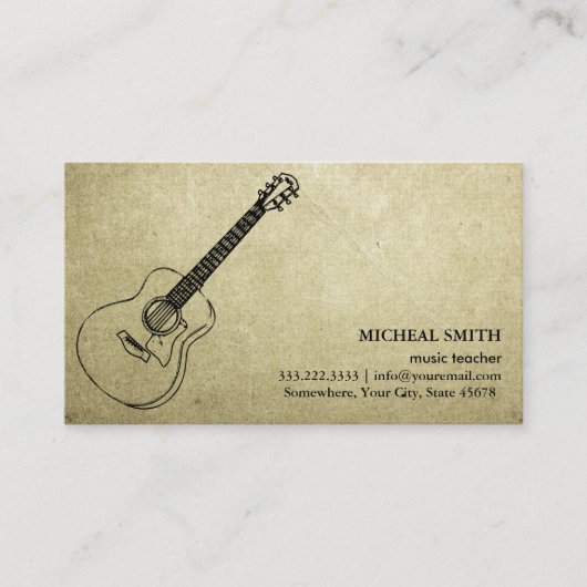 Vintage Musikgitarre Elegante Business-Karte Visitenkarte (Vorderseite)