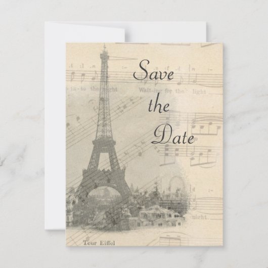 Vintage Musikhochzeit in Paris Speichern Sie die D Save The Date (Vorderseite)
