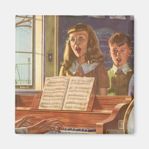 Vintage-Musiklehrer unterrichtet Schüler im Singen Magnet