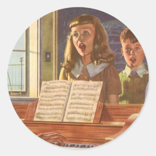 Vintage Musiklehrerin Unterricht Schüler/innen am  Runder Aufkleber