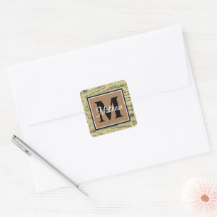 Vintage Musiknote Musician Monogram Quadratischer Aufkleber