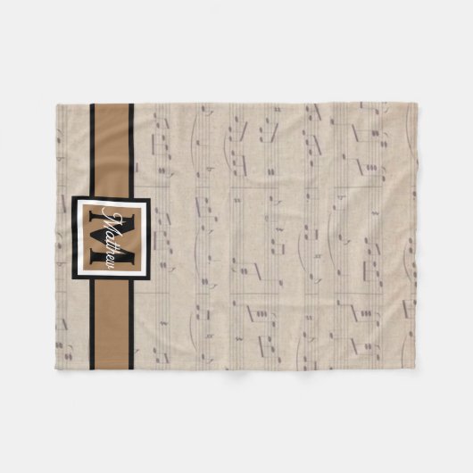 Vintage Musiknote Musiker Monogram Fleecedecke (Vorderseite (Horizontal))
