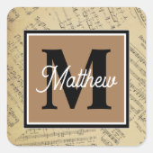 Vintage Musiknote Musiker Monogram Quadratischer Aufkleber (Vorderseite)