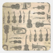 Vintage Musiknote Muster Gitarre Violin Tuba Quadratischer Aufkleber (Vorderseite)