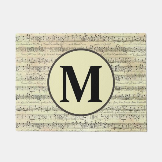 Vintage Musiknote Muster Musiker Monogram Fußmatte (Vorderseite)