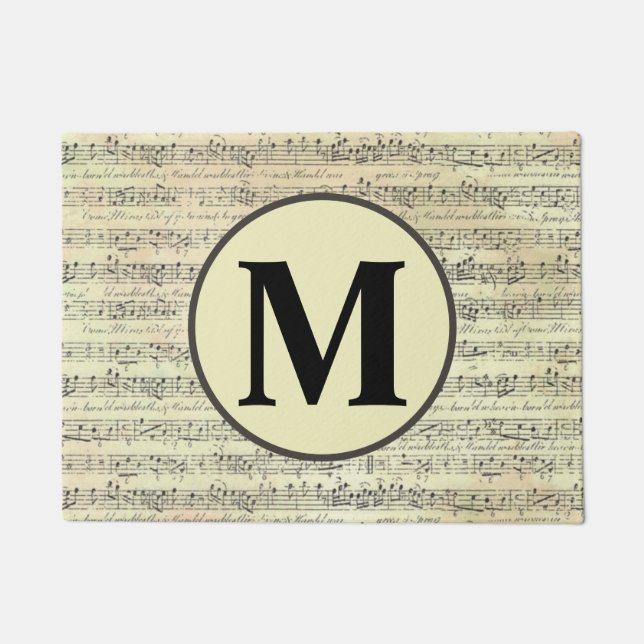 Vintage Musiknote Muster Musiker Monogram Fußmatte (Vorderseite)