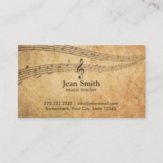 Vintage Musiknoten Elegante Musical Visitenkarte (Vorderseite)