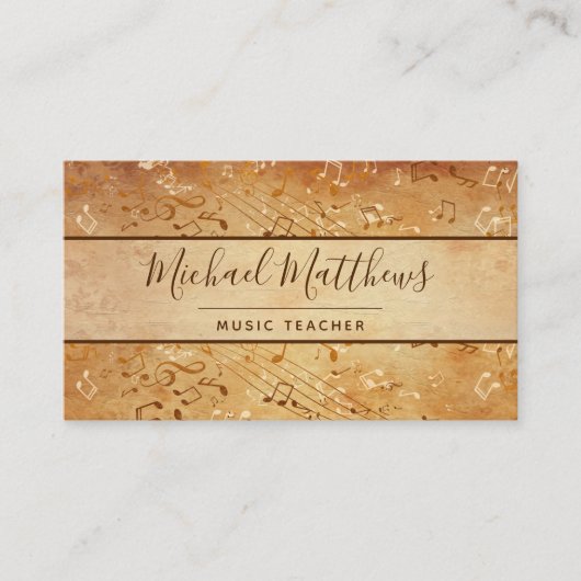 Vintage Musiknoten Eleganter Musikalischer Lehrer Visitenkarte (Vorderseite)
