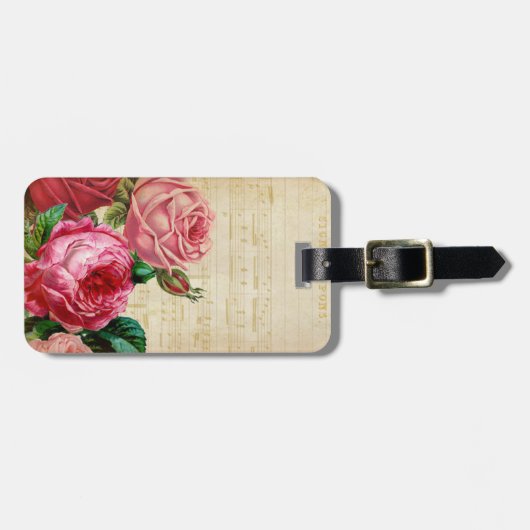 Vintage Musiknoten mit rustikalen Blume Gepäckanhänger (Vorderseite horizontal)