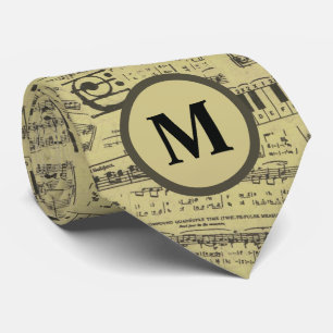 Vintage-Musiknoten-Muster-Monogramm-Musiker Krawatte