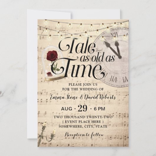 Vintage Musiknoten Rose Dome Märchenhochzeit Einladung (Vorderseite)