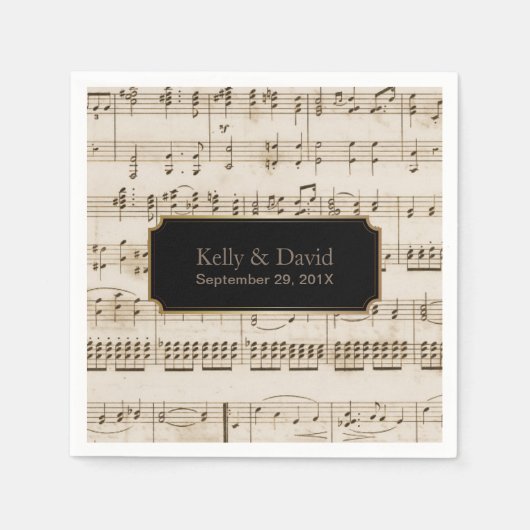 Vintage Musikszene Elegante Musikhochzeit Serviette (Vorderseite)